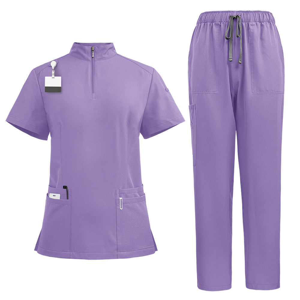 Stand Collar Zipper Hand Washing Suit Nurses' Uniform Work Clothes Suit 42108 Light Purple - D&A