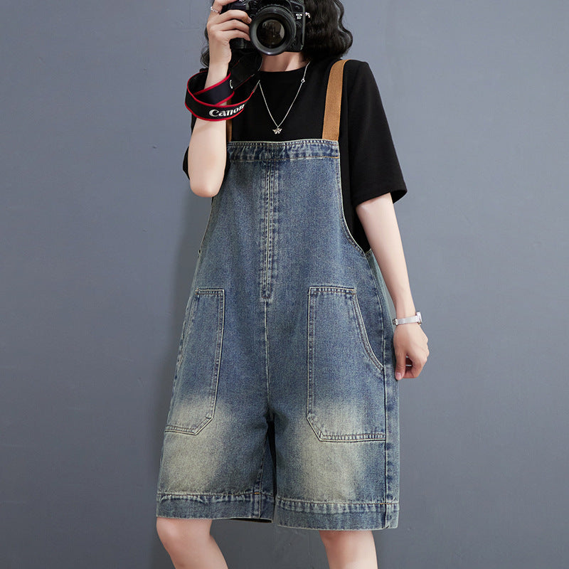 Art Loose-fitting Versatile Plus Size Shoulder Strap Jeans - D&A