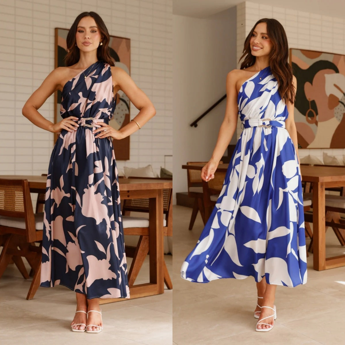 Women's Fashion Printed Shoulder Long Dress - D&A