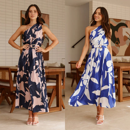 Women's Fashion Printed Shoulder Long Dress - D&A