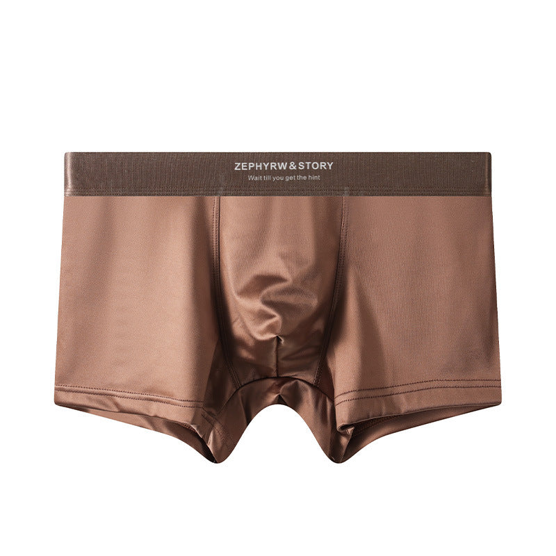 Men's Satin Light Luxury Ice Silk Underwear Summer Velvet Brown - D&A