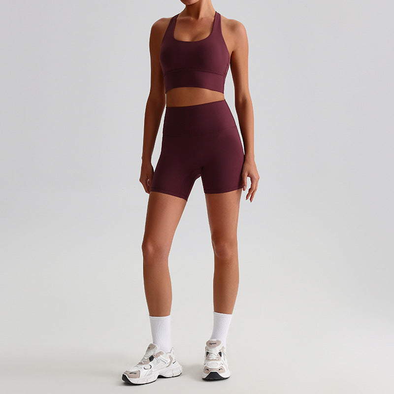 Fashion Sports Fitness Yoga Wear Suit Women 0197 Reddish Brown Suit - D&A