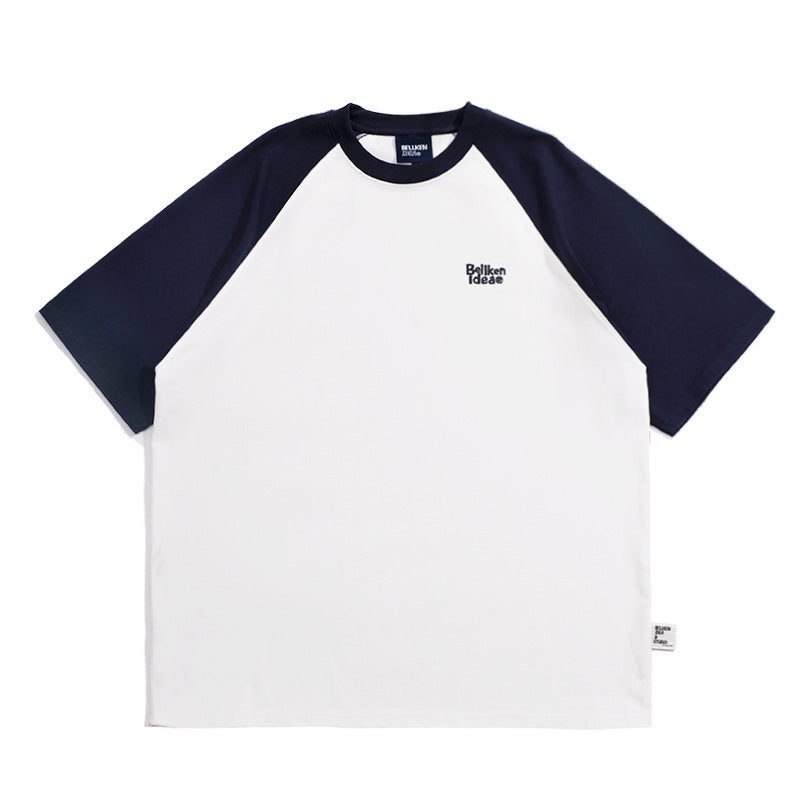 Casual Japanese Junior Raglan Sleeve T-shirt Bottoming Shirt For Men Blue - D&A