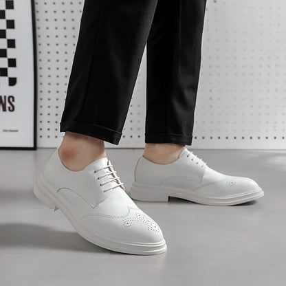 Men's Shoes British Formal Business Leather Shoes White Pointed Leather Shoes - D&A