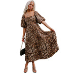 High Waist Dress Women's Lantern Sleeve Printed Maxi Dress - D&A