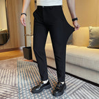Men's Casual Straight-leg Dark Pattern Ice Silk Cropped Pants Black - D&A