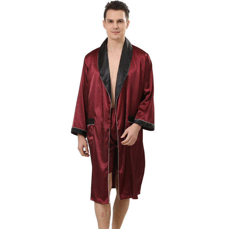Men's Silk Nightgown Shorts Two-piece Suit Black And Red With White Edges - D&A