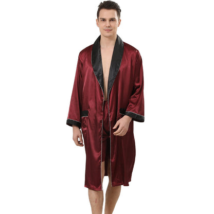 Men's Silk Nightgown Shorts Two-piece Suit Black And Red With White Edges - D&A