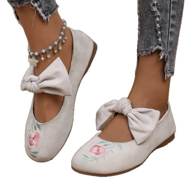 Fashion Personalized Women's Bow Flat Work Shoes White - D&A