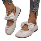 Fashion Personalized Women's Bow Flat Work Shoes White - D&A