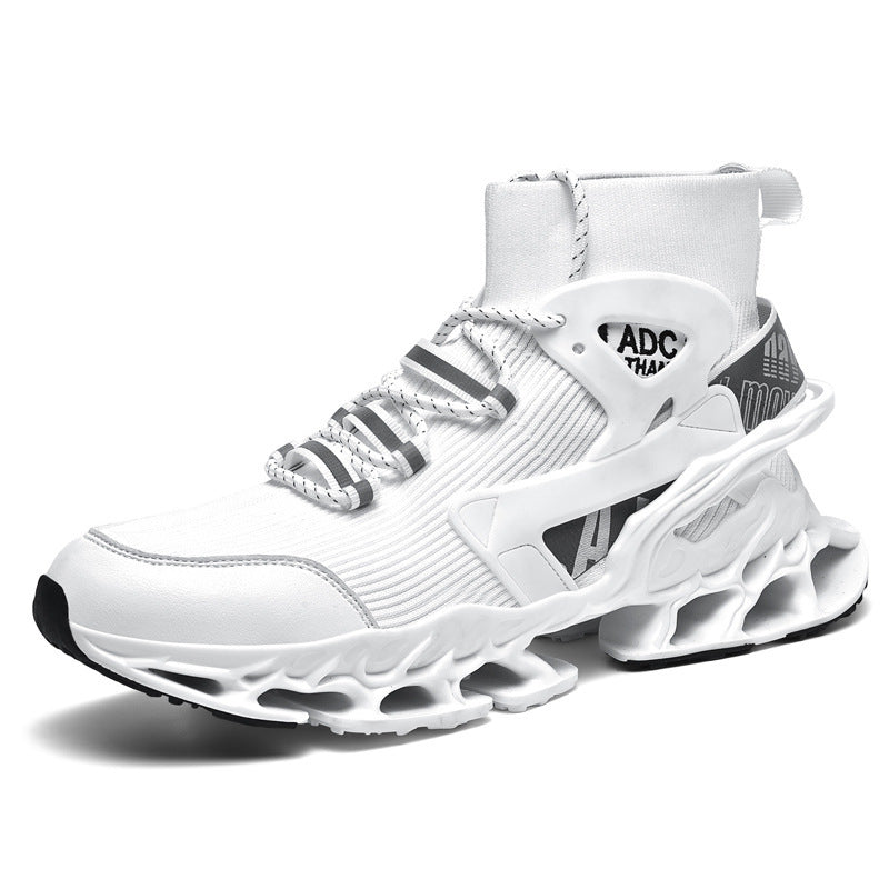 Men's High-top Shock-absorbing Running Mesh Sneaker White - D&A