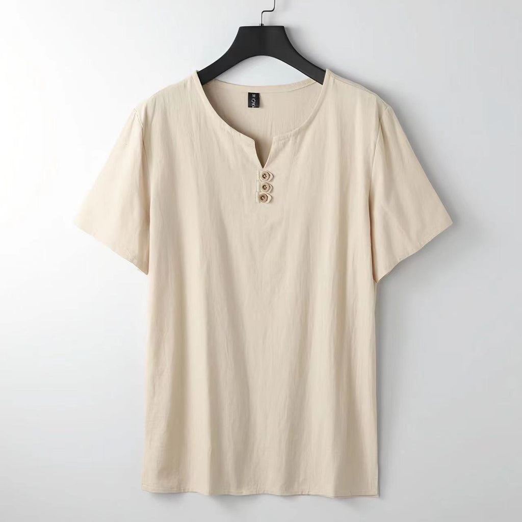 Men's Chinese-style Cotton And Linen V-neck Short Sleeve - D&A