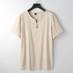 Men's Chinese-style Cotton And Linen V-neck Short Sleeve - D&A