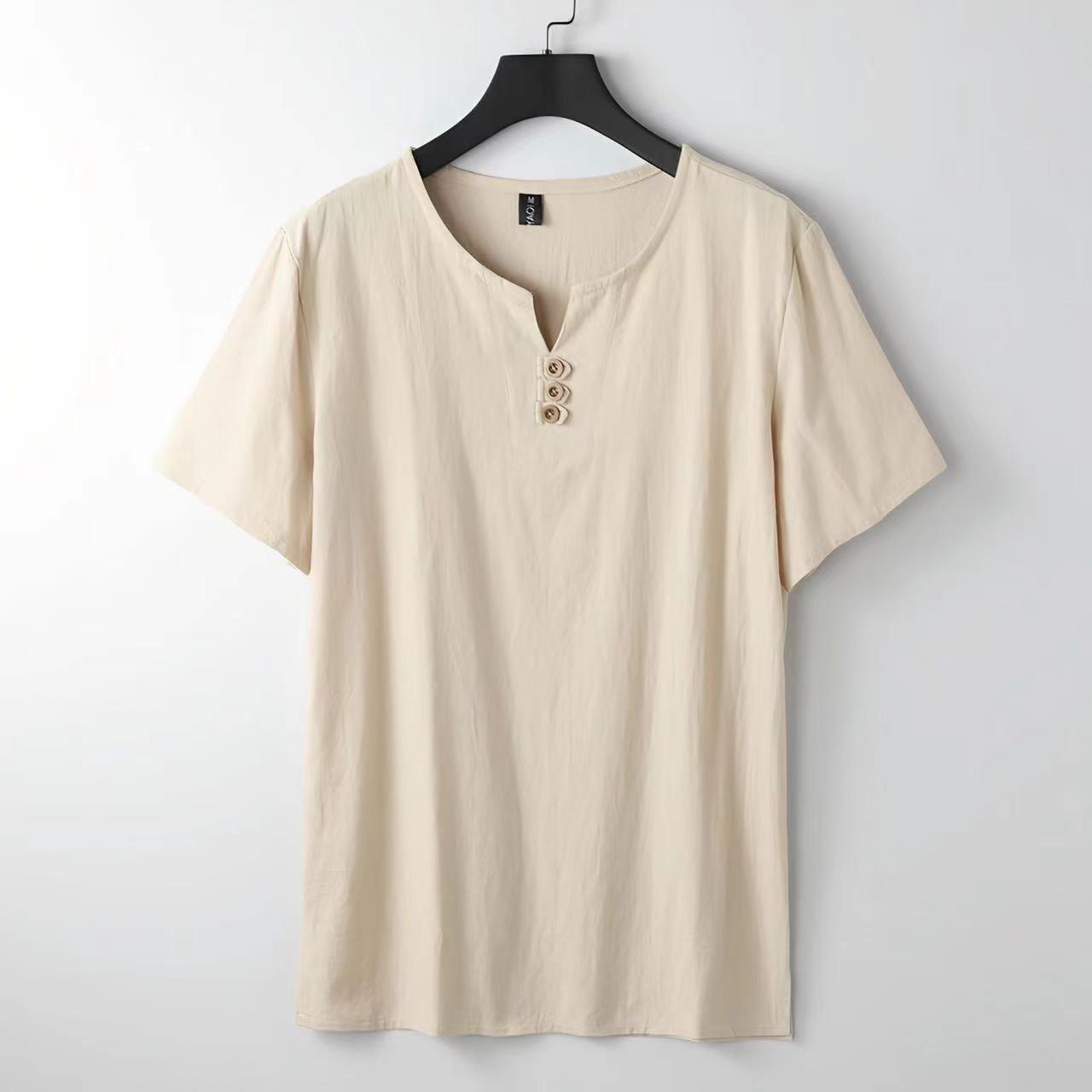 Men's Chinese-style Cotton And Linen V-neck Short Sleeve - D&A