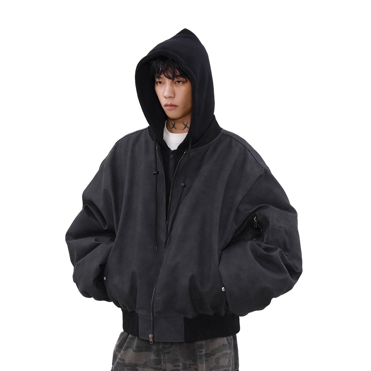 Loose Casual Hooded Coat Idle Style False Two-piece Jackets - D&A