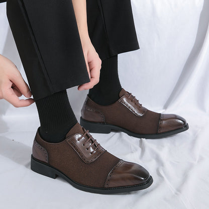 Men's Thick-soled Raised Round Toe Lace-up Business Leather Shoes - D&A