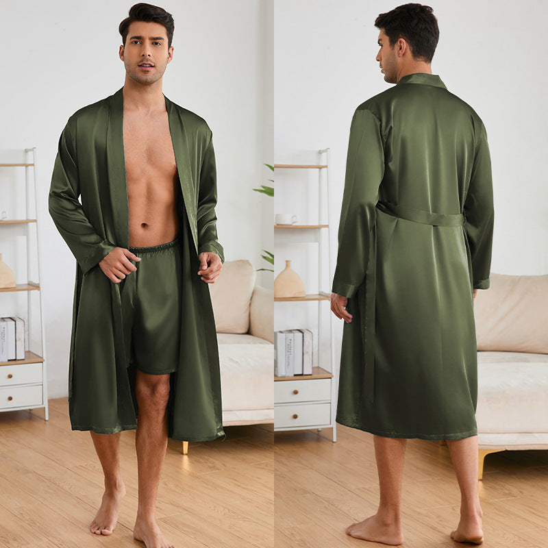 Men's Robes Shorts Suit Solid Color Homewear Gray Green - D&A