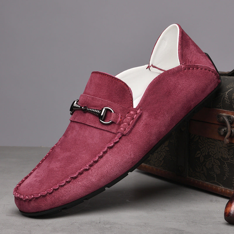 Men's Suede Leather Breathable Casual Shoes Rose Red - D&A