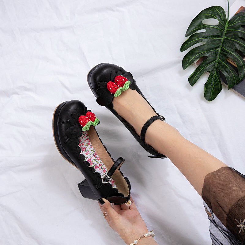 Retro Round Head Chunky Heel Mary Jane Shoes - D&A