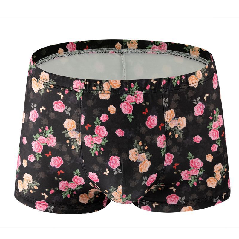 Printed Milk Silk Comfortable Breathable Multi-color Rose Boxers Every Rose Has Its Thorn 038 - D&A
