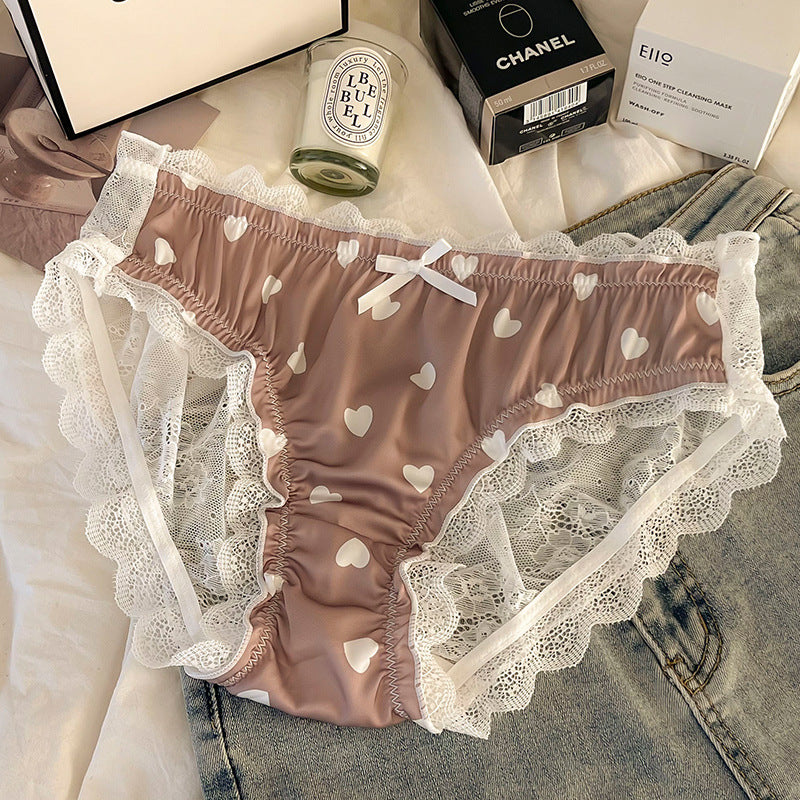 Fashion Heart-shaped Lace Underwear For Women Light Brown - D&A