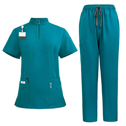 Stand Collar Zipper Hand Washing Suit Nurses' Uniform Work Clothes Suit 42108 Lake Blue - D&A