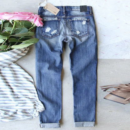 Women's Jeans Ripped Print Patch - D&A