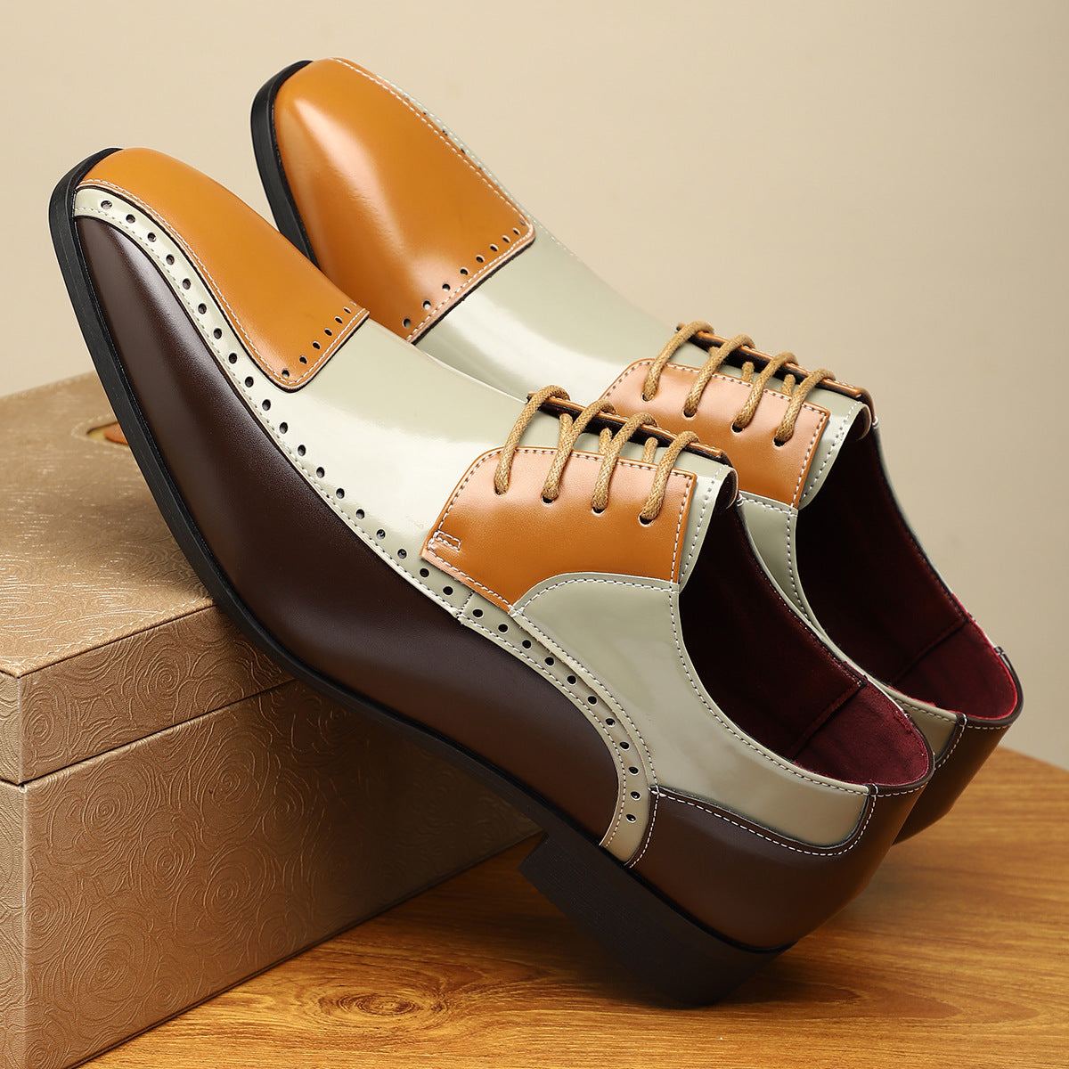 Men's Trendy Non-slip Breathable Leather Shoes Color Matching Business - D&A
