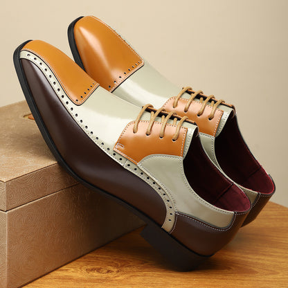Men's Trendy Non-slip Breathable Leather Shoes Color Matching Business - D&A