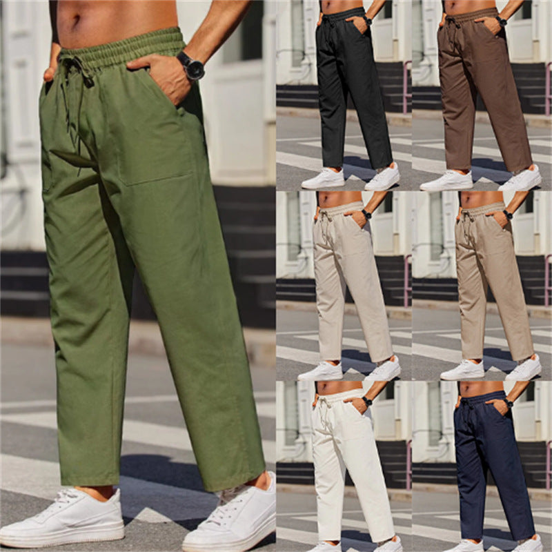 Men's Linen Solid Color Casual Elastic Waist Outdoor Daily Breathable Tube Pants - D&A