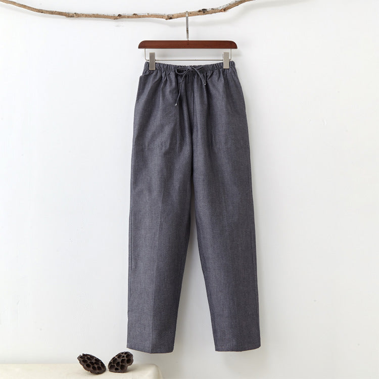 Men's Solid Color Pure Cotton Coarse Fabric Casual Pants - D&A