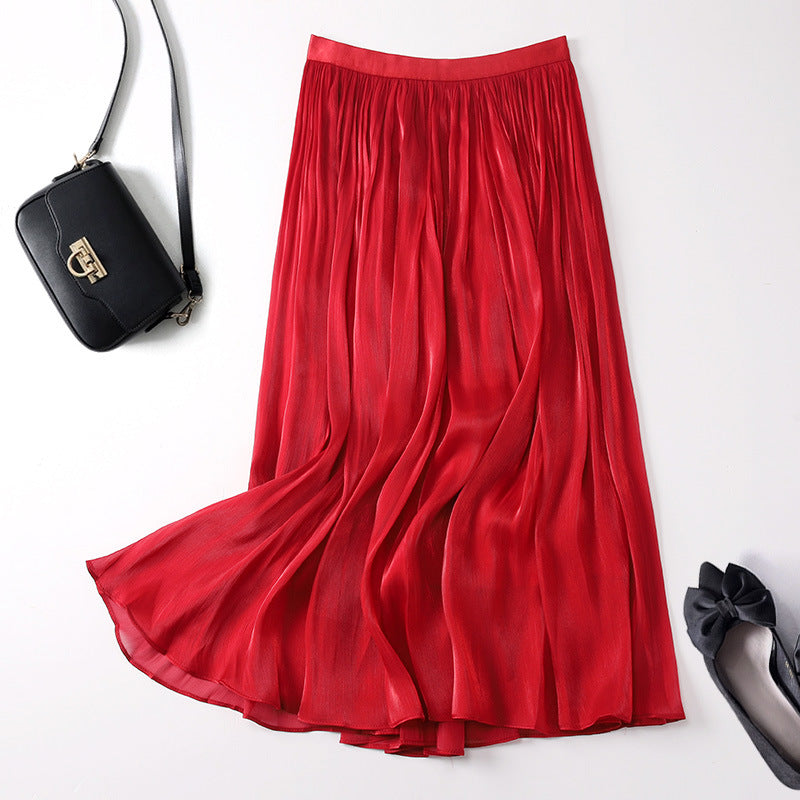 Slim Slimming Mid-length Elegant Pendant Summer Elastic Skirt Bright Red Free Size - D&A
