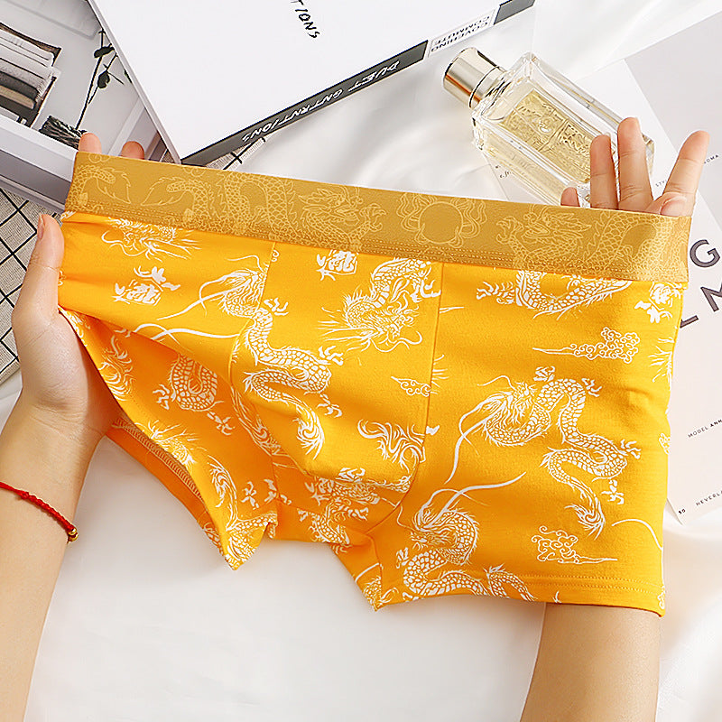 Dragon Pattern Domineering Men's Underwear Pure Cotton Comfortable Gold - D&A