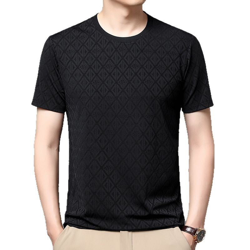 Men's Round Neck Jacquard Short Sleeve Cool Antibacterial Fashion Brand Casual Fashion Half Sleeve - D&A