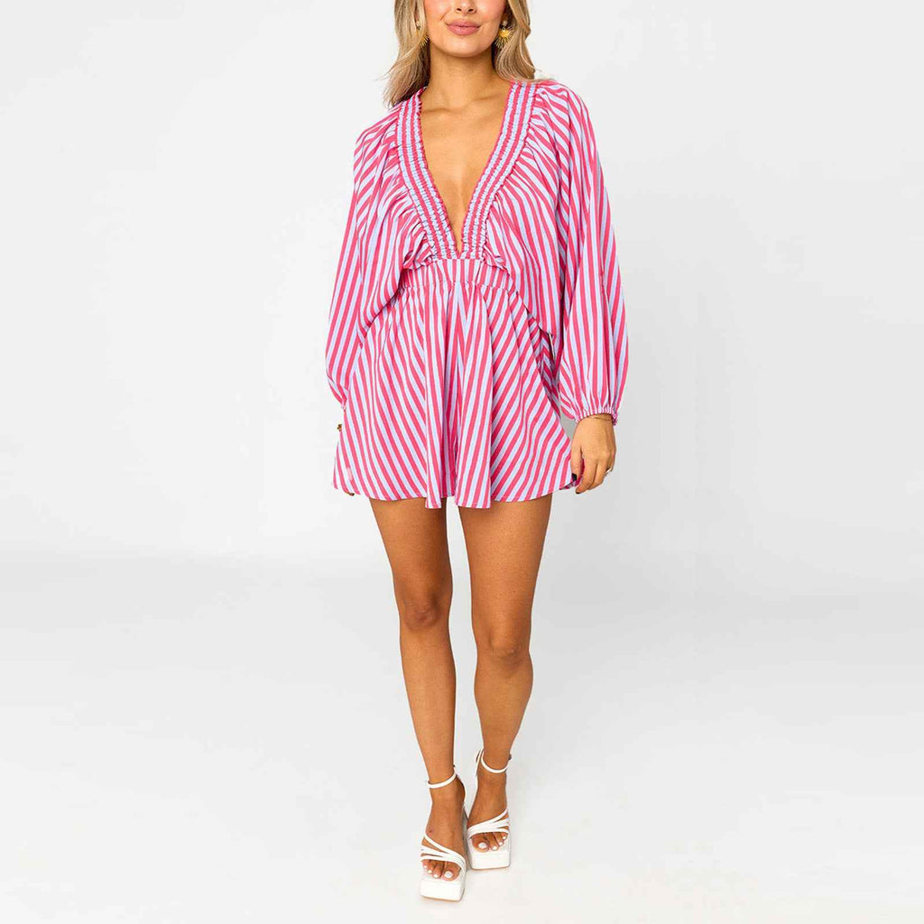 Shirt Slimming Casual Loose Deep V Wide Leg Short Jumpsuit