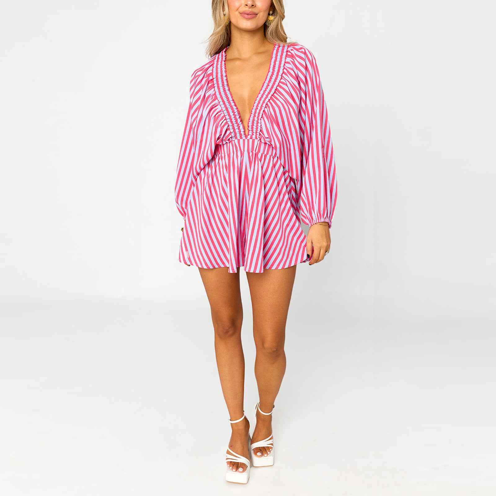 Shirt Slimming Casual Loose Deep V Wide Leg Short Jumpsuit