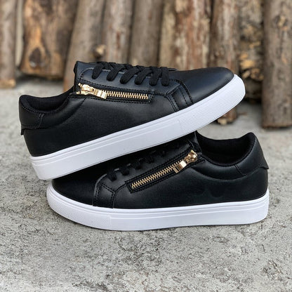Women's Versatile Leather Side Zipper Casual Sports Shoes - D&A