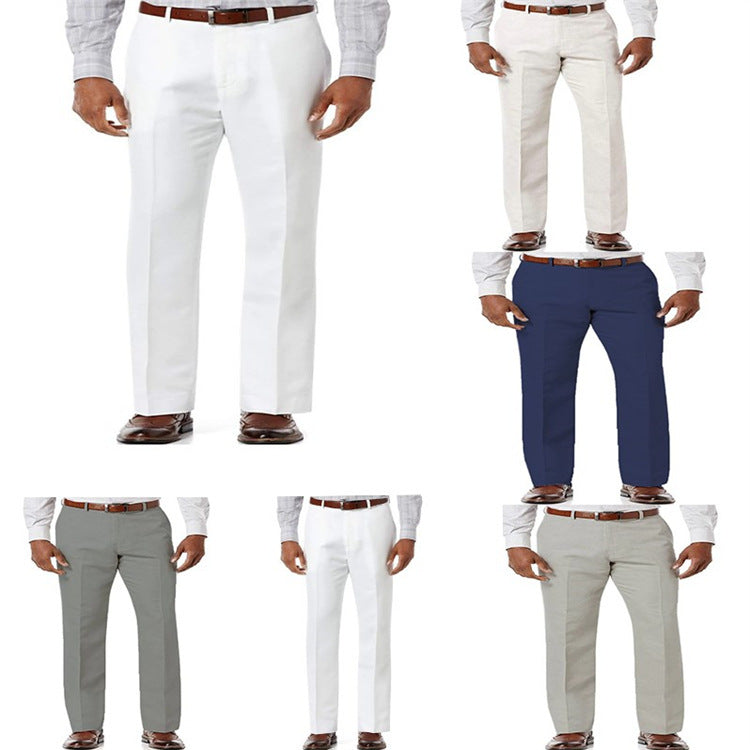 Men's Linen Slant Pockets Solid Color Breathable Trousers - D&A
