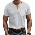 Men's Artificial Linen Bamboo Loose Casual Breathable V-neck Solid Color Short Sleeve - D&A