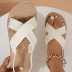 Women's Flat Hemp Rope Embossed Elastic Strap Sandals - D&A