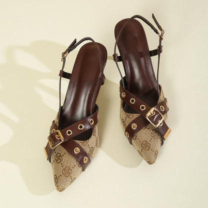 Women's Fashion New Ankle-strap Buckle High Heels Khaki - D&A