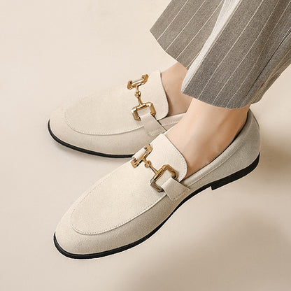 Men's Plus Size British Metal Buckle Casual Leather Shoes - D&A