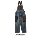 Men's And Women's Contrast Color Overalls Suspender Pants
