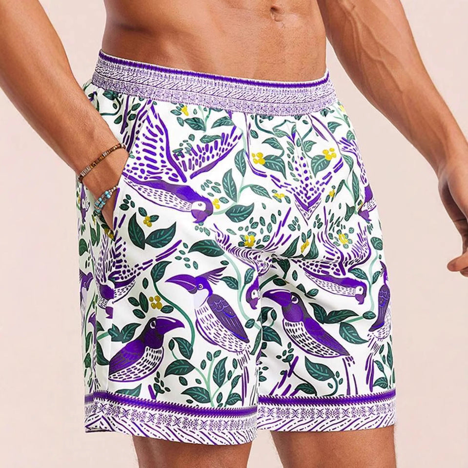 Men's Pocket Decorative Four-sided Stretch 3d Printed Thin Youth Casual Shorts Purple - D&A
