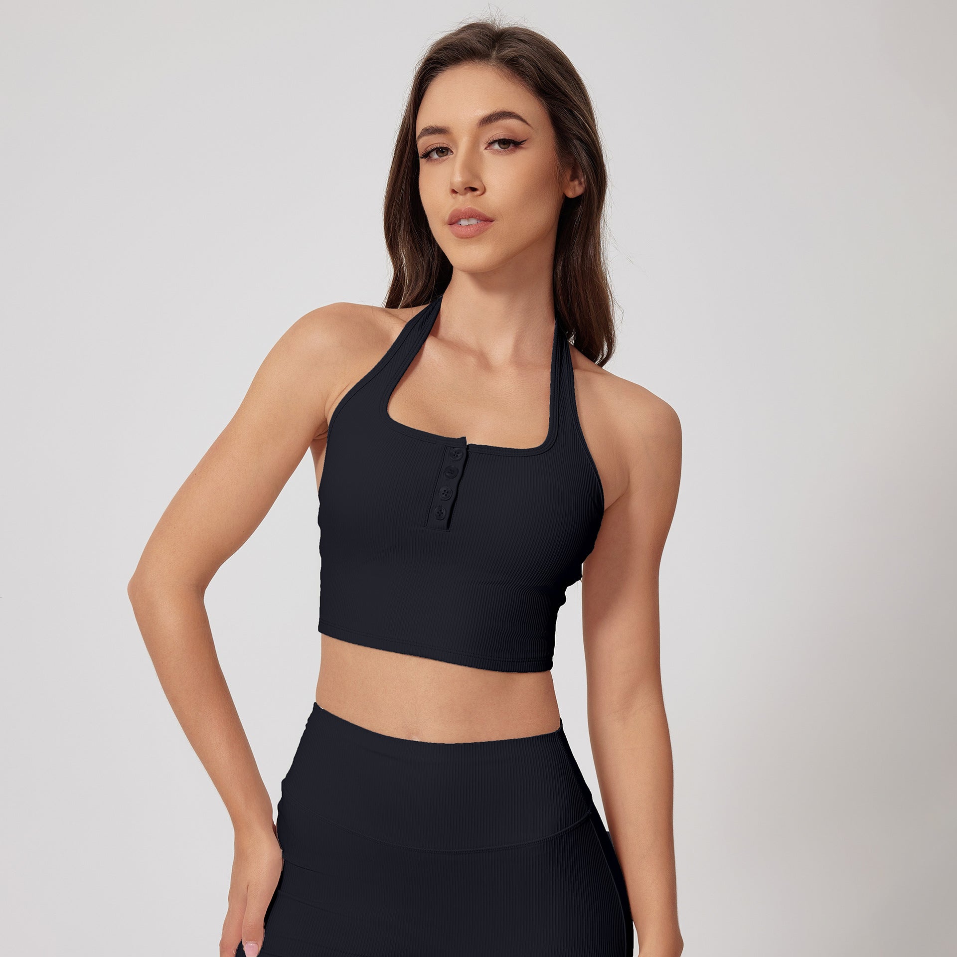Halter Bra Quick-drying Thread Backless Bra Black - D&A