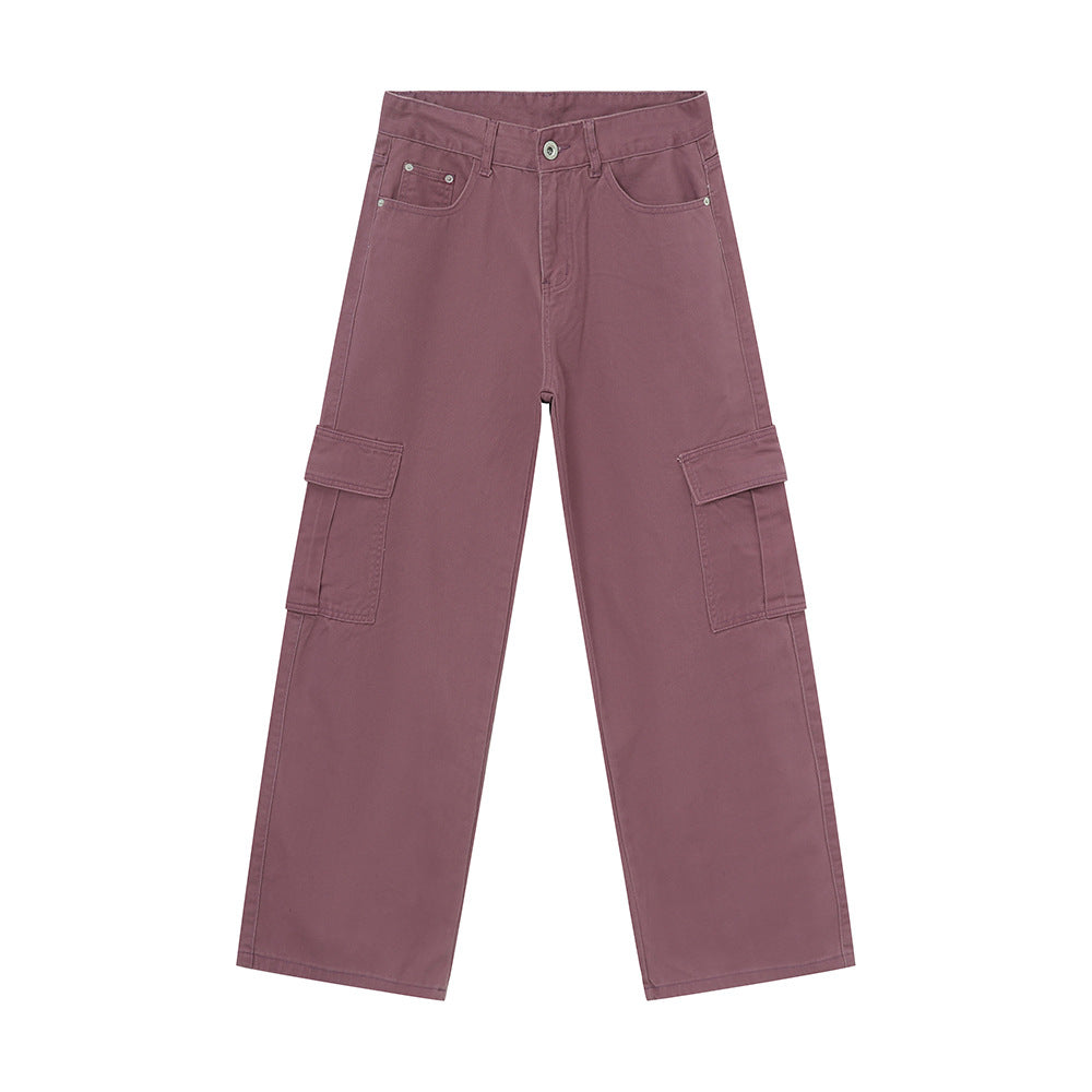 Men's Solid Color Basic Loose Casual Straight-leg Denim Trousers Fresh Purple - D&A