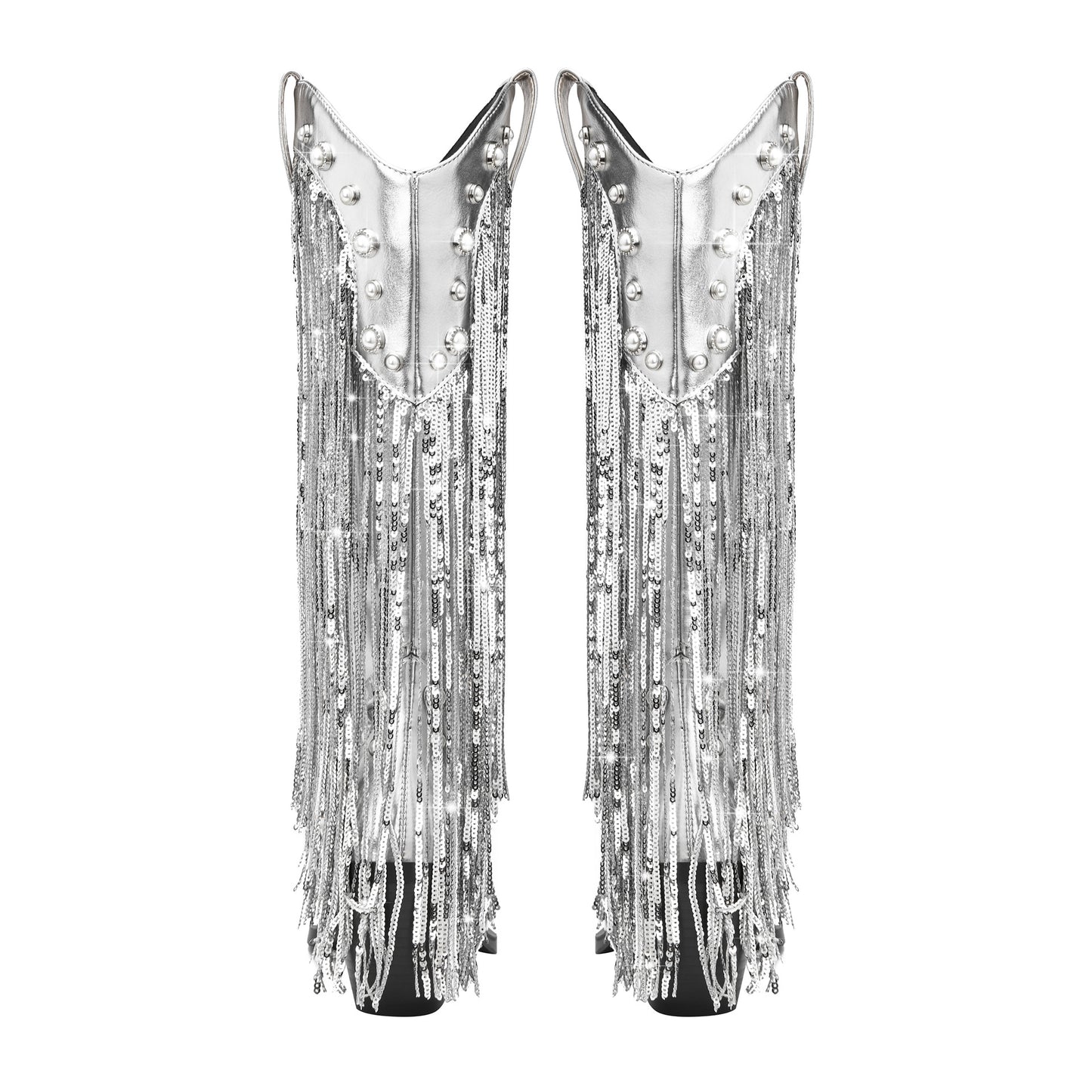 Sequin Tassel Pointed Sleeve High Leg Boot - D&A