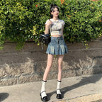Denim Pleated For Women Summer High Waist Anti-exposure Skirt - D&A