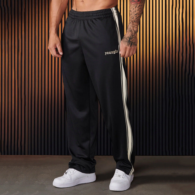 Men's Sports Pants Woven Casual Trousers Gym Sports Straight Pants Black - D&A