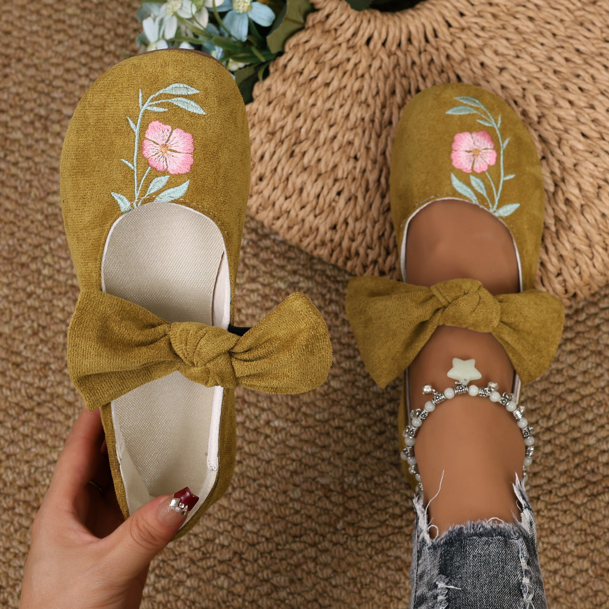 Fashion Personalized Women's Bow Flat Work Shoes Ginger Yellow - D&A
